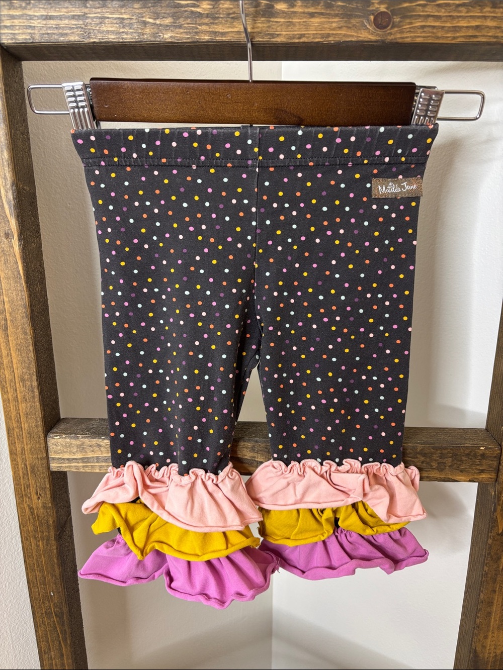 Matilda Jane Black Scrunchie with Multicolor Polka Dots Size 2T
